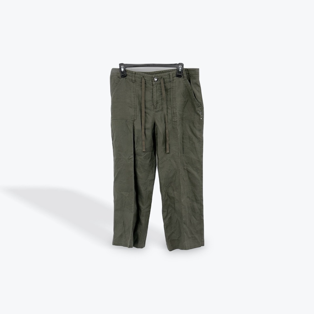 INC International Concepts Olive Green Linen Blend‎ Drawstring Pants Size 12